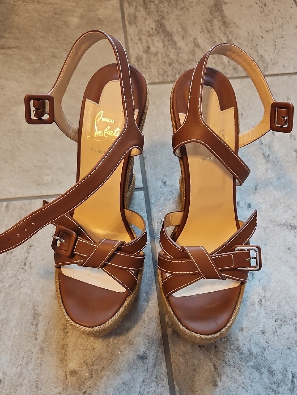 Christian Louboutin “Zero Problem 140” Calf/Rope Wedge Sandals – Size 41 (US 10)